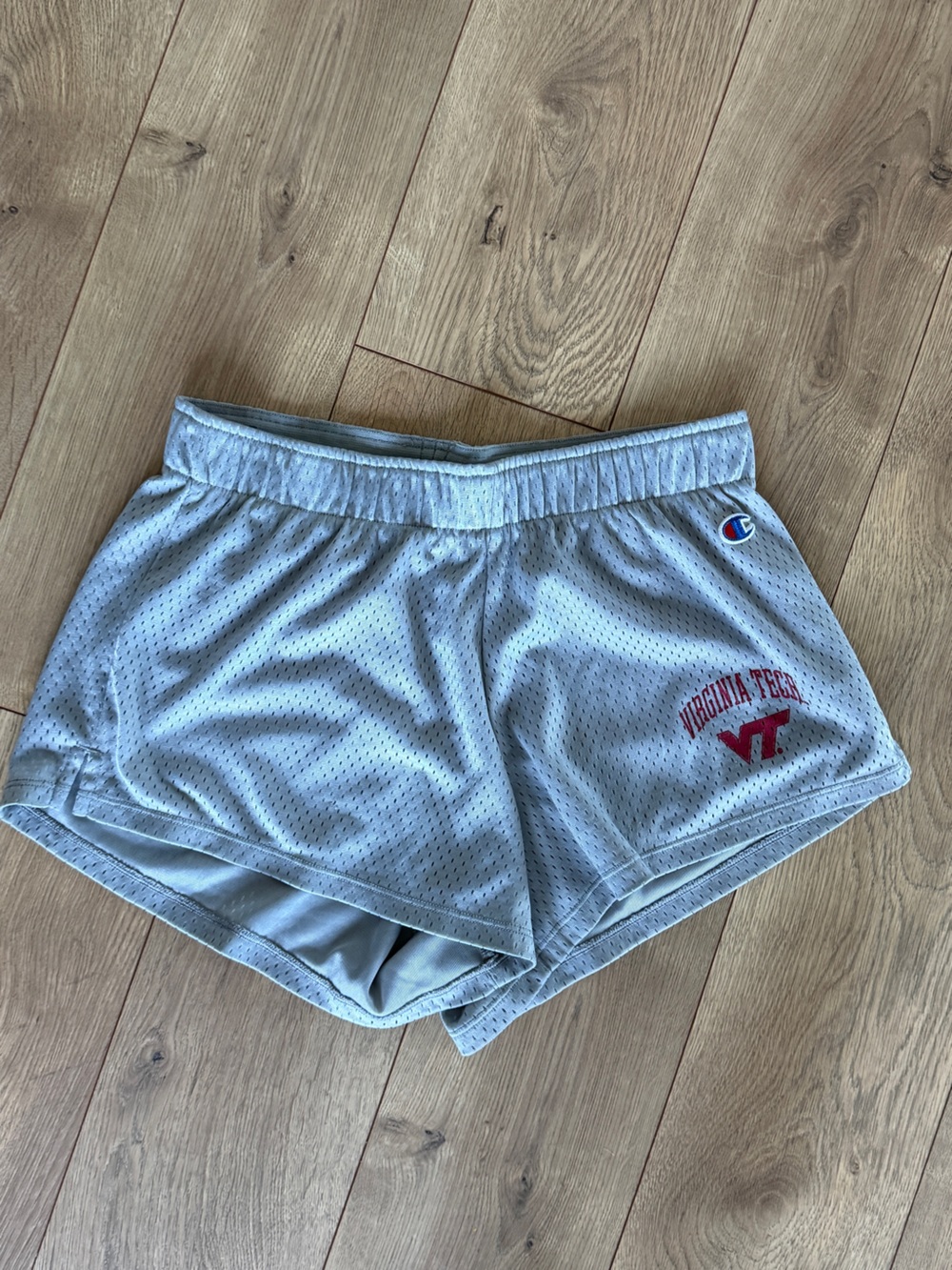 Champion Light Gray Virginia Tech Mesh Athletic Shorts with Red VT Logo